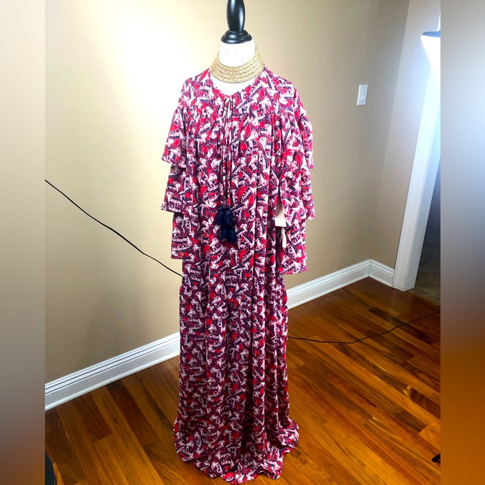 Happy X Nature Kate Hudson butterfly print ruffled and tiered maxi dress, L, NWT - Picture 4 of 4